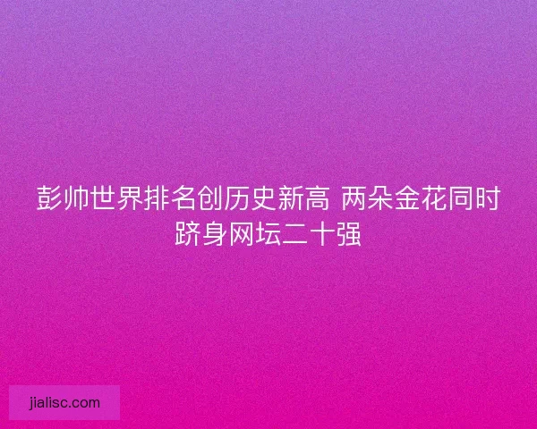 彭帅世界排名创历史新高 两朵金花同时跻身网坛二十强